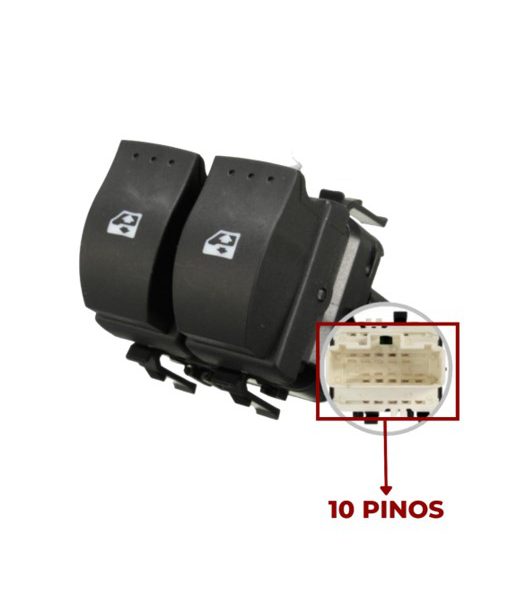 Interruptor Vidro Eletrico Renault Duster 2013 em diante - Sandero Logan 2014 em diante Duplo Obs.Fundo Branco